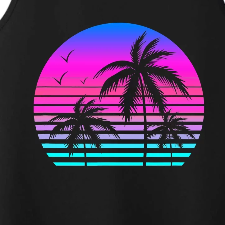 Sunset Palm Tree Cool Summer Vacation Style Vaporwave Performance Tank