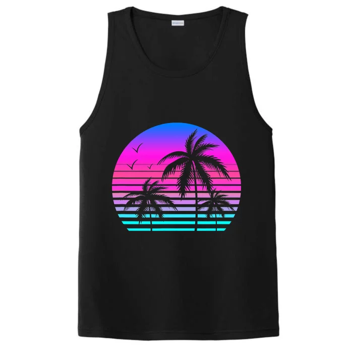 Sunset Palm Tree Cool Summer Vacation Style Vaporwave Performance Tank