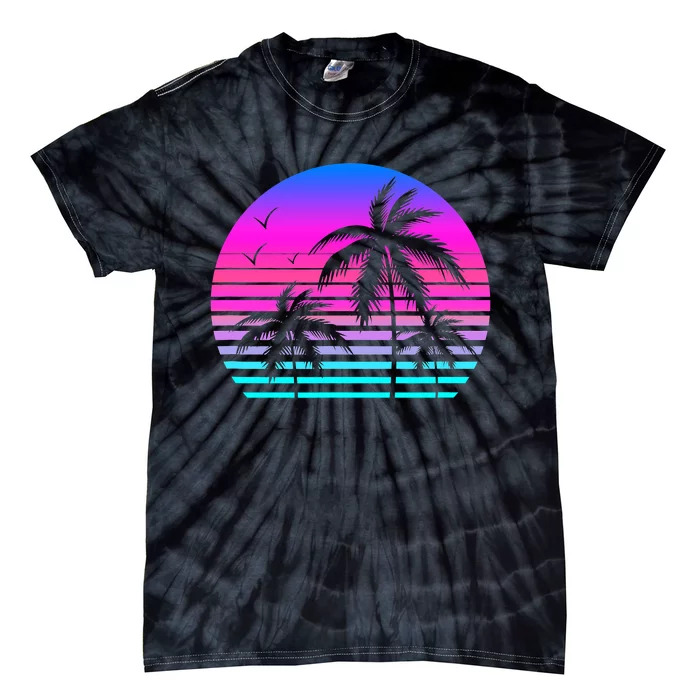 Sunset Palm Tree Cool Summer Vacation Style Vaporwave Tie-Dye T-Shirt