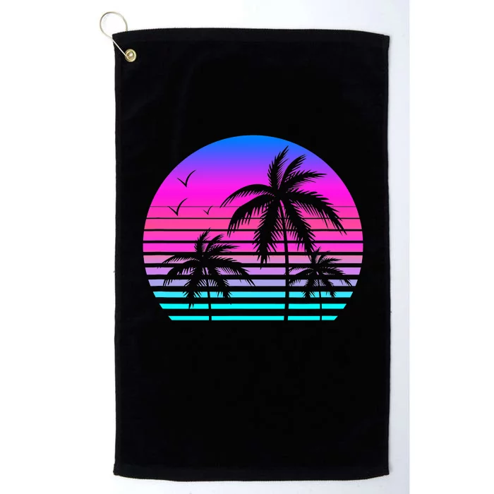 Sunset Palm Tree Cool Summer Vacation Style Vaporwave Platinum Collection Golf Towel