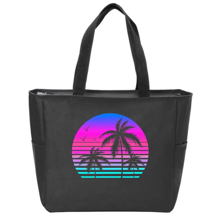 Sunset Palm Tree Cool Summer Vacation Style Vaporwave Zip Tote Bag