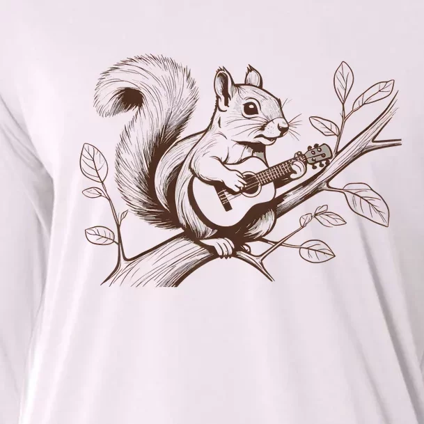 Squirrel Plays The Guitar Guitar Music Cooling Performance Long Sleeve Crew