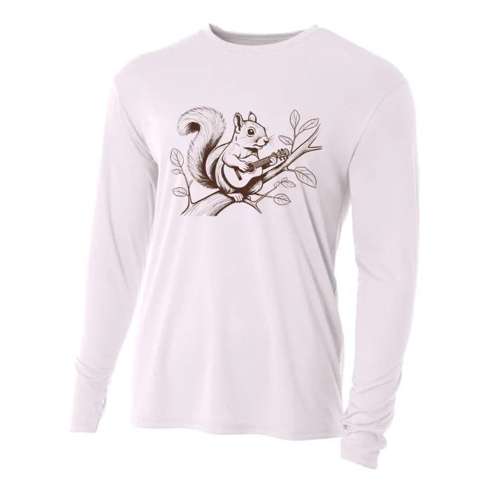 Squirrel Plays The Guitar Guitar Music Cooling Performance Long Sleeve Crew