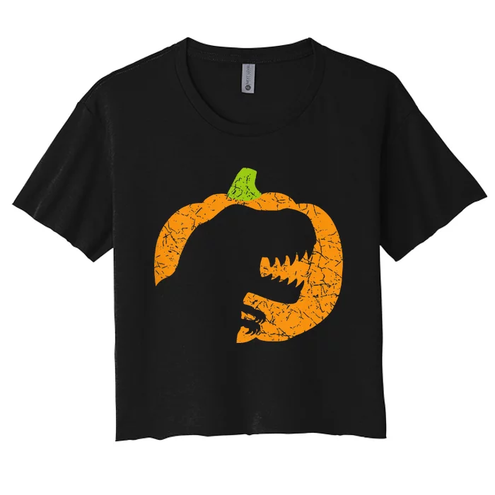 Spooky Pumpkin TRex Dinosaur Halloween Decor Women's Crop Top Tee