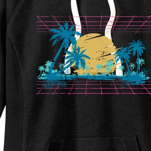 Sunset Palm Trees Beach 80s Art Vaporwave Tropical Summer Women's Fleece Hoodie