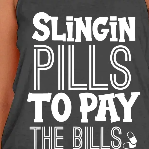 Slinging Pills To Pay Funny Nurse Medical Pharmacy Women's Knotted Racerback Tank