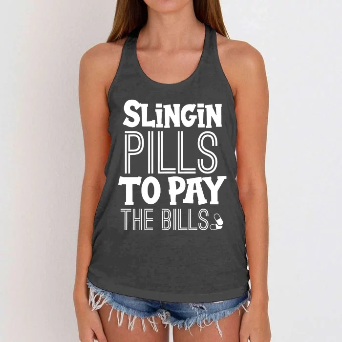 Slinging Pills To Pay Funny Nurse Medical Pharmacy Women's Knotted Racerback Tank