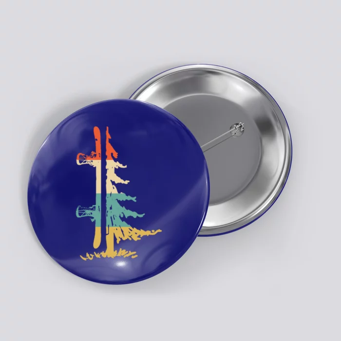 Snowboard Pine Tree Vintage Snowboarder Snowboarding Gift Button