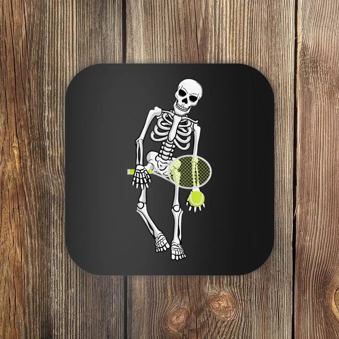 Skeleton Playing Tennis Lazy Halloween Costume Funny Sport Coaster