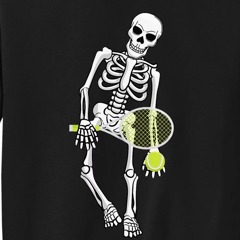 Skeleton Playing Tennis Lazy Halloween Costume Funny Sport Tall Sweatshirt