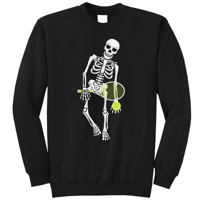 Skeleton Playing Tennis Lazy Halloween Costume Funny Sport Tall Sweatshirt