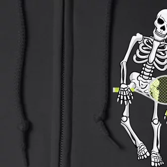 Skeleton Playing Tennis Lazy Halloween Costume Funny Sport Full Zip Hoodie