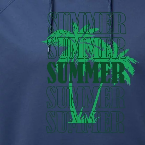 Summer Palm Trees Green Performance Fleece Hoodie