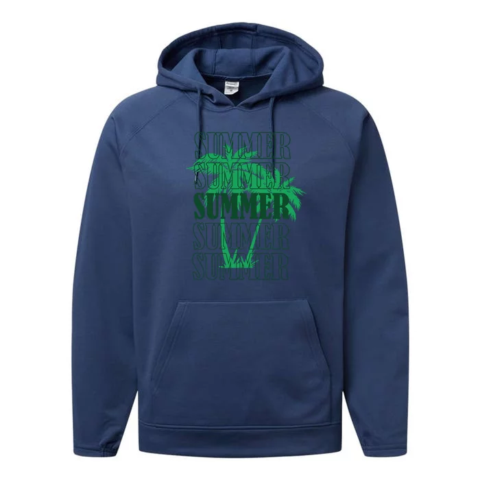 Summer Palm Trees Green Performance Fleece Hoodie