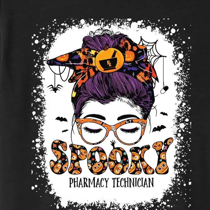 Spooky Pharmacy Tech Bleached Halloween Messy Bun Pharmacist ChromaSoft Performance T-Shirt