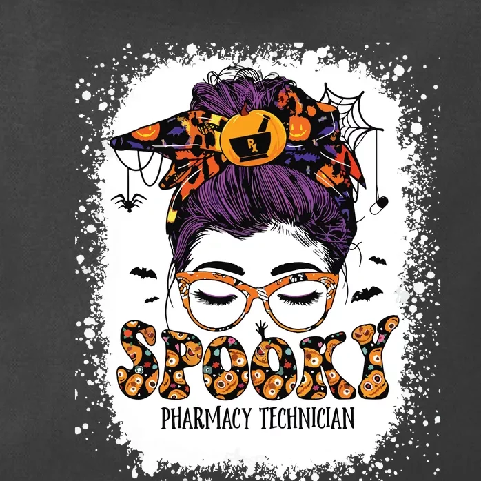 Spooky Pharmacy Tech Bleached Halloween Messy Bun Pharmacist Zip Tote Bag