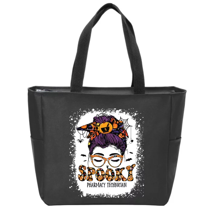 Spooky Pharmacy Tech Bleached Halloween Messy Bun Pharmacist Zip Tote Bag