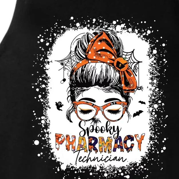 Spooky Pharmacy Tech Women Halloween Messy Bun Pharmacist Ladies Tri-Blend Wicking Tank