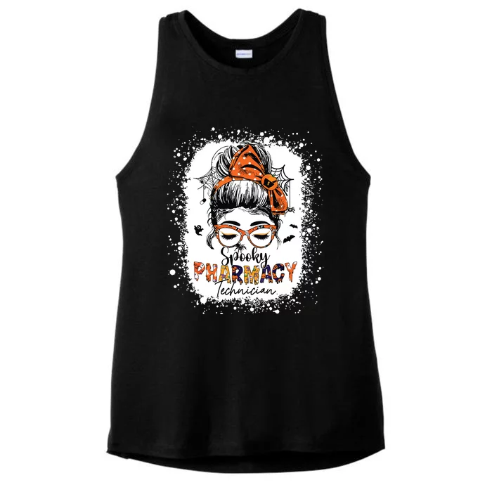 Spooky Pharmacy Tech Women Halloween Messy Bun Pharmacist Ladies Tri-Blend Wicking Tank