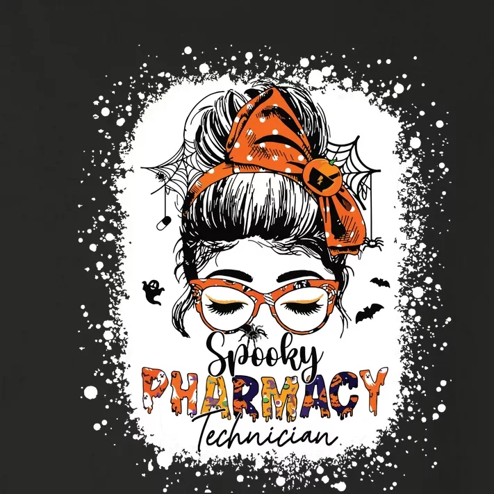 Spooky Pharmacy Tech Women Halloween Messy Bun Pharmacist Toddler Long Sleeve Shirt