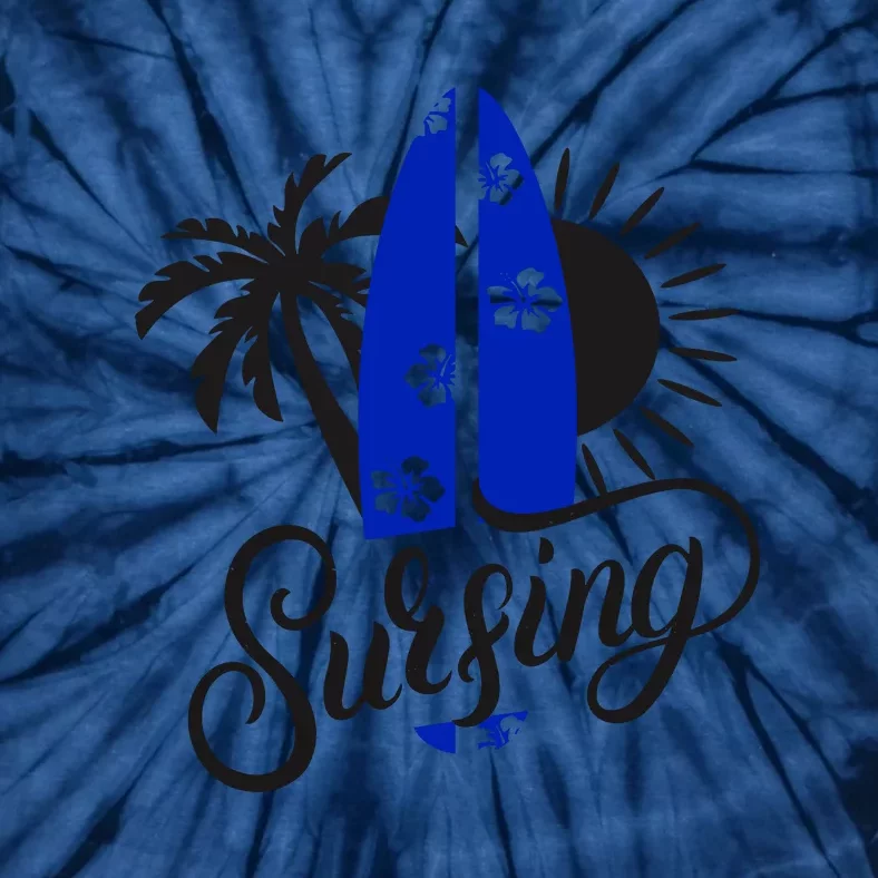 Surfing Palm Tree Sun Surfboard Tie-Dye T-Shirt