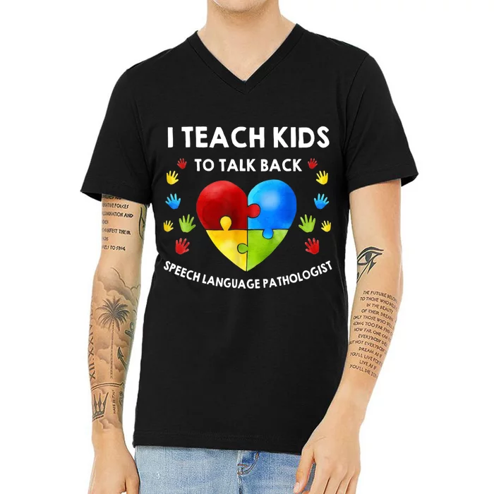 Speech Pathology Therapy Talk Autism Awareness Month V-Neck T-Shirt