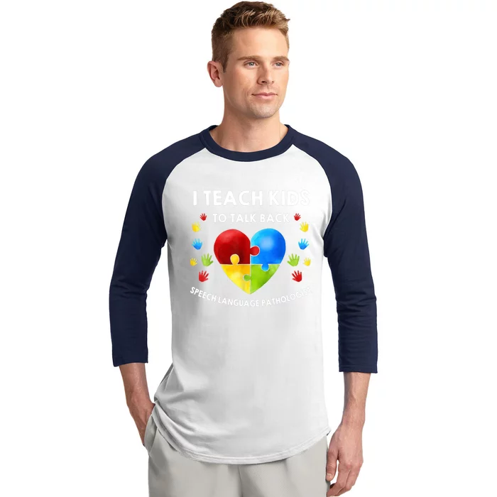 Speech Pathology Therapy Talk Autism Awareness Month Baseball Sleeve Shirt