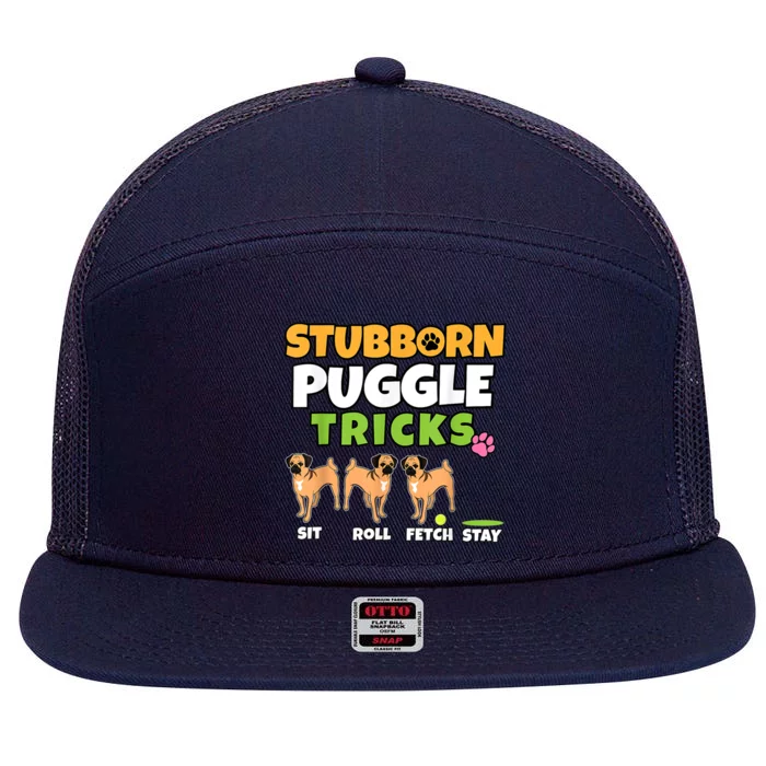 Stubborn Puggle Tricks I Dog Lover I Funny Puggle 7 Panel Mesh Trucker Snapback Hat