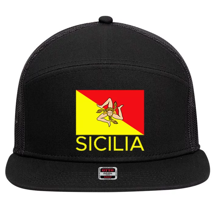 Sicilia Pallermo Triskelion Flag 7 Panel Mesh Trucker Snapback Hat