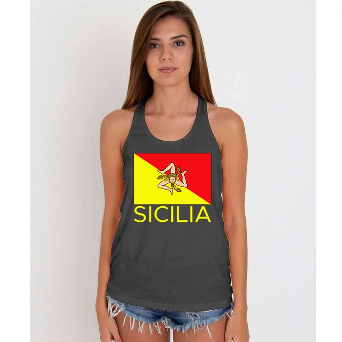 Sicilia Pallermo Triskelion Flag Women's Knotted Racerback Tank