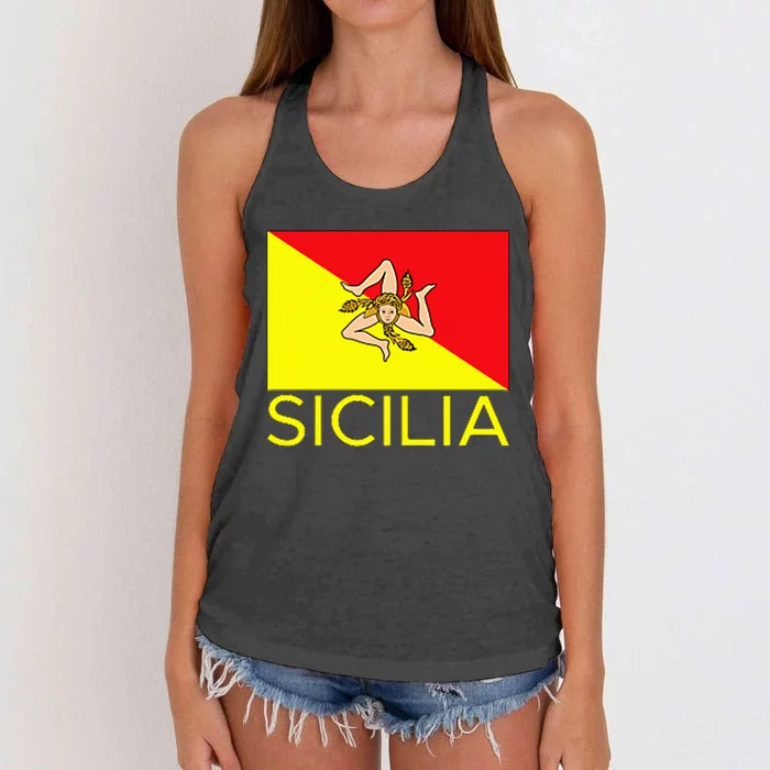 Sicilia Pallermo Triskelion Flag Women's Knotted Racerback Tank