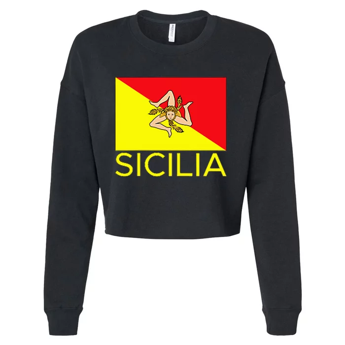 Sicilia Pallermo Triskelion Flag Cropped Pullover Crew