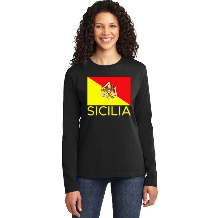 Sicilia Pallermo Triskelion Flag Ladies Long Sleeve Shirt