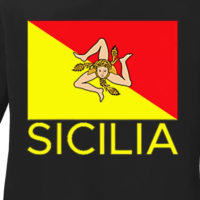 Sicilia Pallermo Triskelion Flag Ladies Long Sleeve Shirt