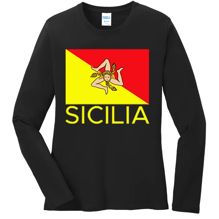 Sicilia Pallermo Triskelion Flag Ladies Long Sleeve Shirt