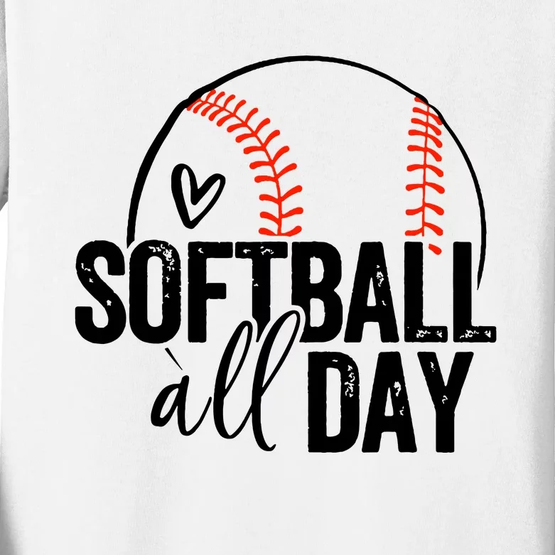 Softball Player Teen Girl Women Softball Lover Kids Long Sleeve Shirt