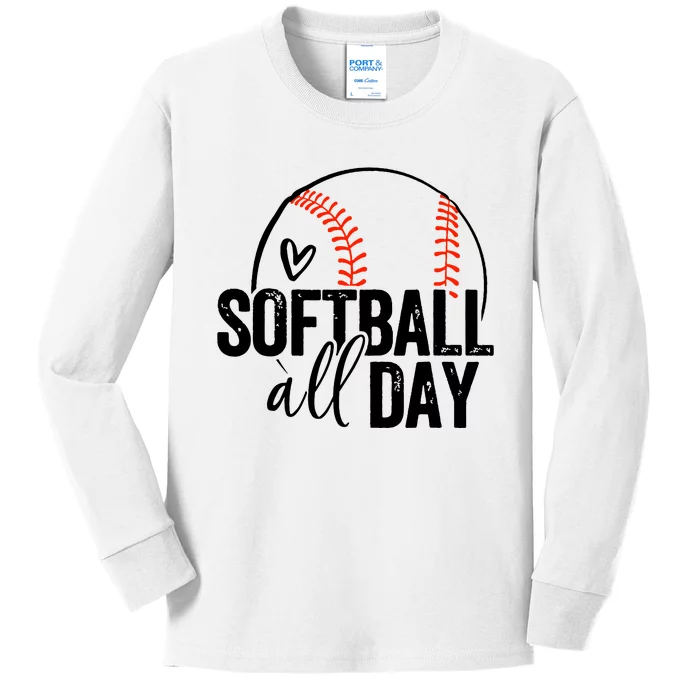 Softball Player Teen Girl Women Softball Lover Kids Long Sleeve Shirt