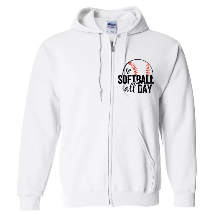 Softball Player Teen Girl Women Softball Lover Full Zip Hoodie