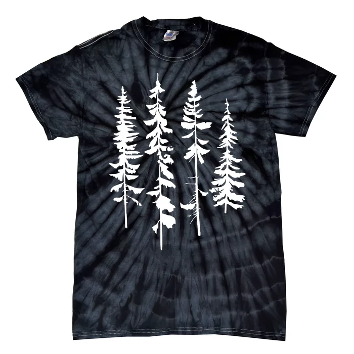 Skinny Pine Trees Pine Tree Graphic For Nature Lover Tie-Dye T-Shirt