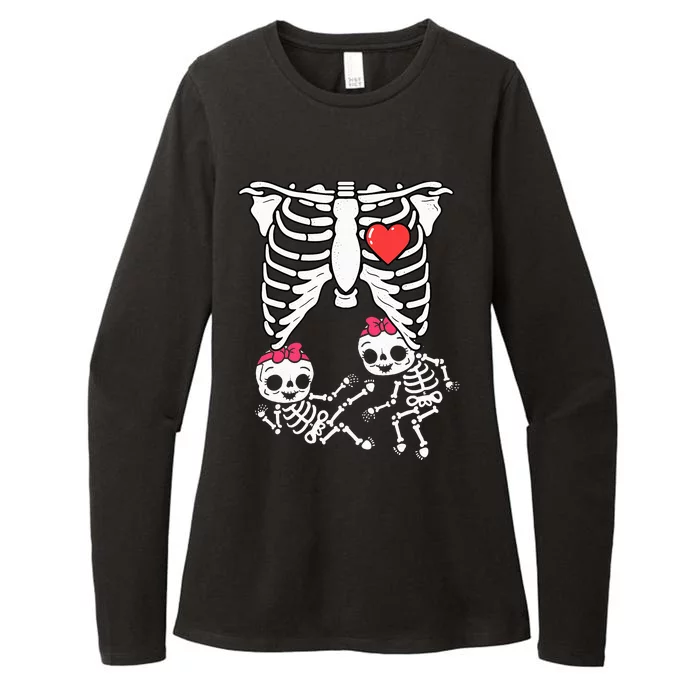 Skeleton Pregnancy Twins XRay Pregnant Halloween Womens CVC Long Sleeve Shirt