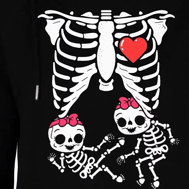 Skeleton Pregnancy Twins XRay Pregnant Halloween Womens Funnel Neck Pullover Hood