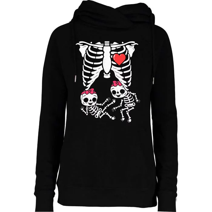 Skeleton Pregnancy Twins XRay Pregnant Halloween Womens Funnel Neck Pullover Hood