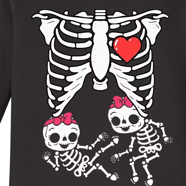 Skeleton Pregnancy Twins XRay Pregnant Halloween Baby Long Sleeve Bodysuit