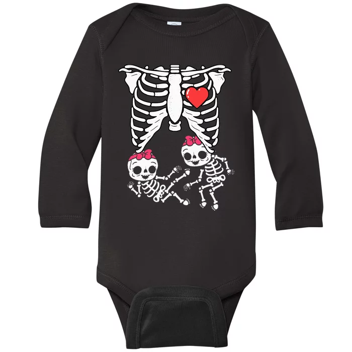 Skeleton Pregnancy Twins XRay Pregnant Halloween Baby Long Sleeve Bodysuit