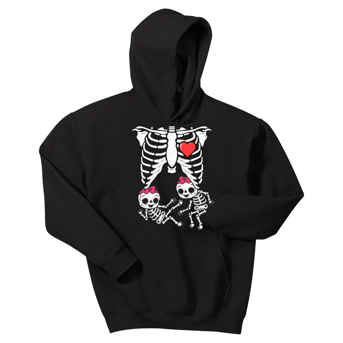 Skeleton Pregnancy Twins XRay Pregnant Halloween Kids Hoodie