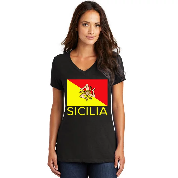 Sicilia Pallermo Triskelion Flag Women's V-Neck T-Shirt