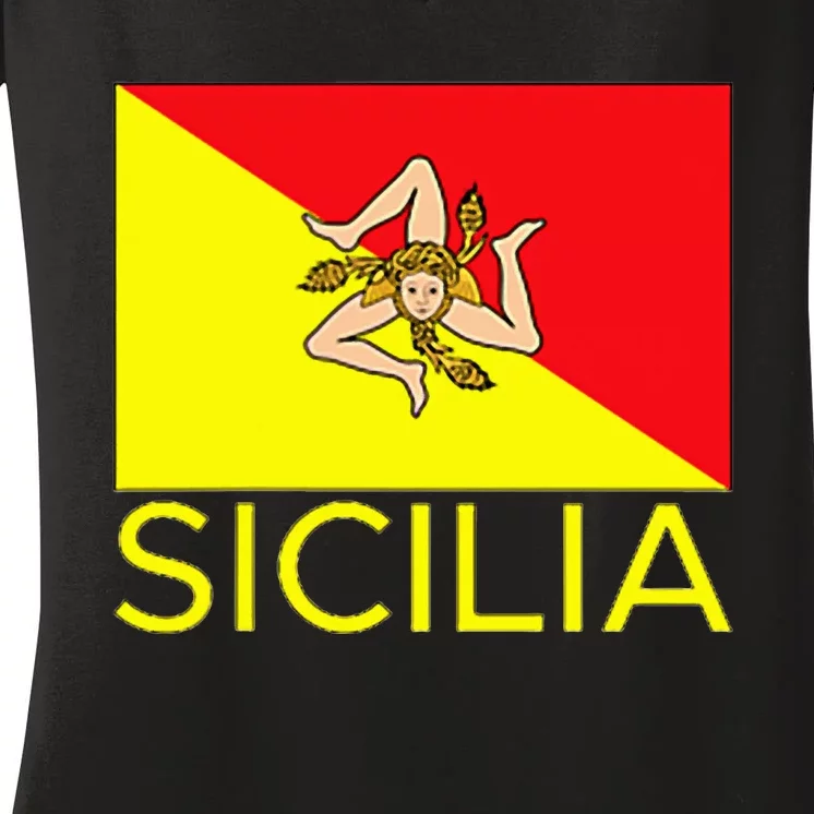 Sicilia Pallermo Triskelion Flag Women's V-Neck T-Shirt