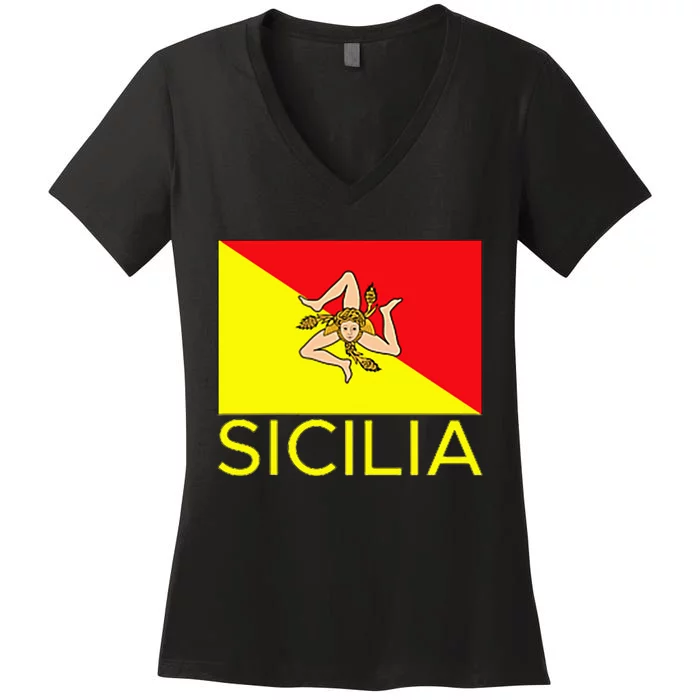 Sicilia Pallermo Triskelion Flag Women's V-Neck T-Shirt