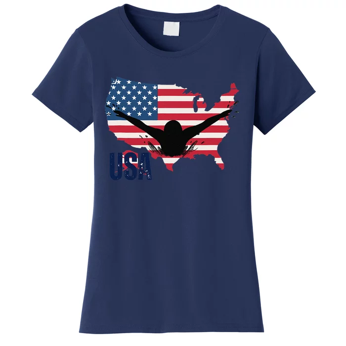 Swimming Patriotic Usa Flag Swimmers Women's T-Shirt