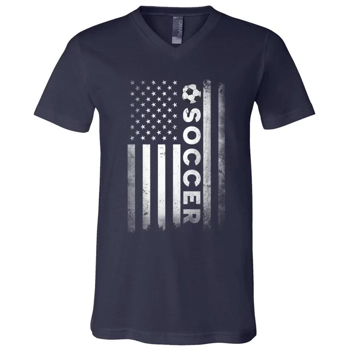 Soccer Player USA US American Flag Girls Boys V-Neck T-Shirt